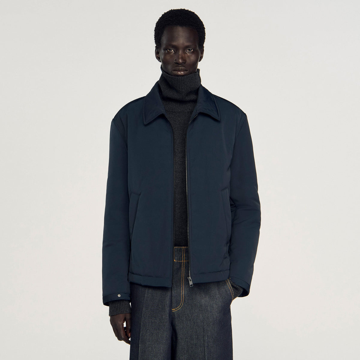 Sandro Quilted zip-up jacket Navy Blue