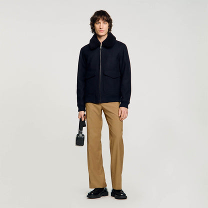 Sandro Wool aviator jacket Navy Blue