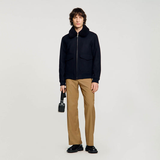 Sandro Wool aviator jacket Navy Blue