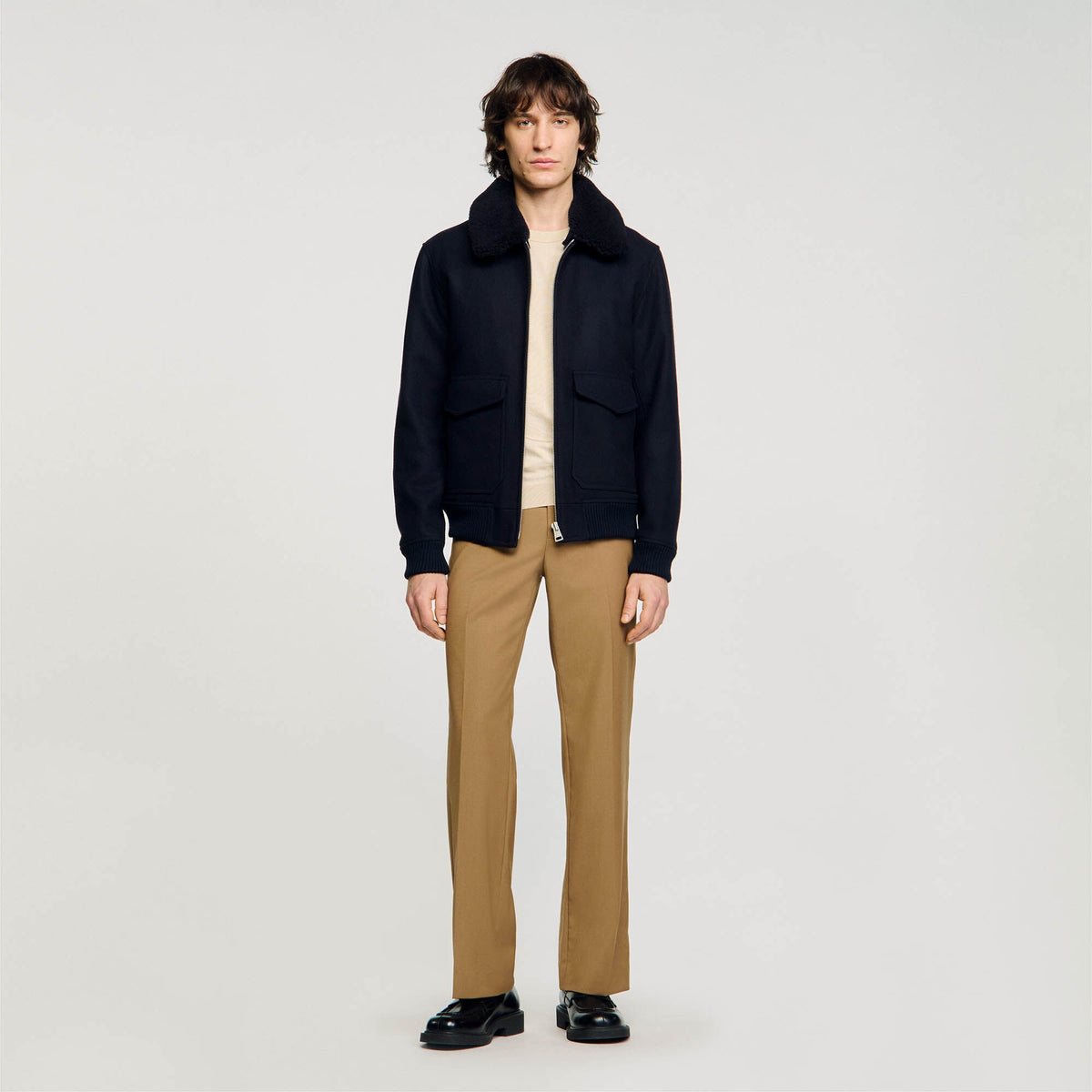 Sandro Wool aviator jacket Navy Blue