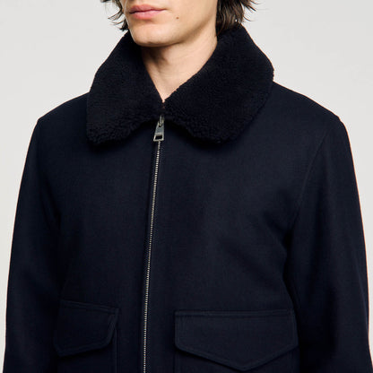 Sandro Wool aviator jacket Navy Blue
