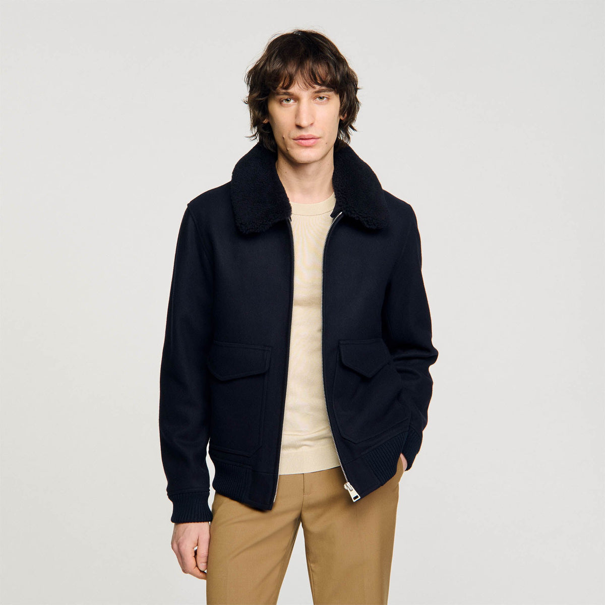Sandro Wool aviator jacket Navy Blue