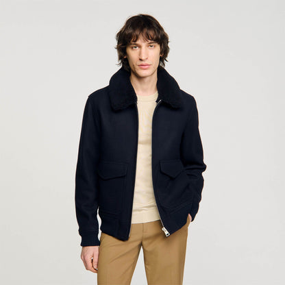 Sandro Wool aviator jacket Navy Blue
