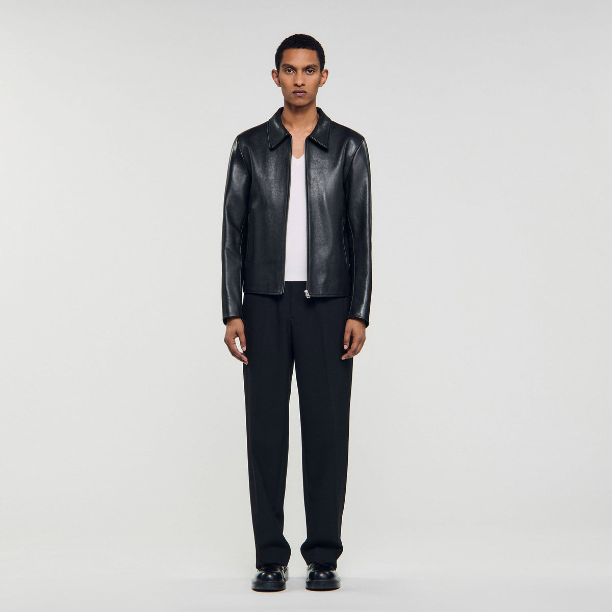 Sandro Zip-up leather jacket Black