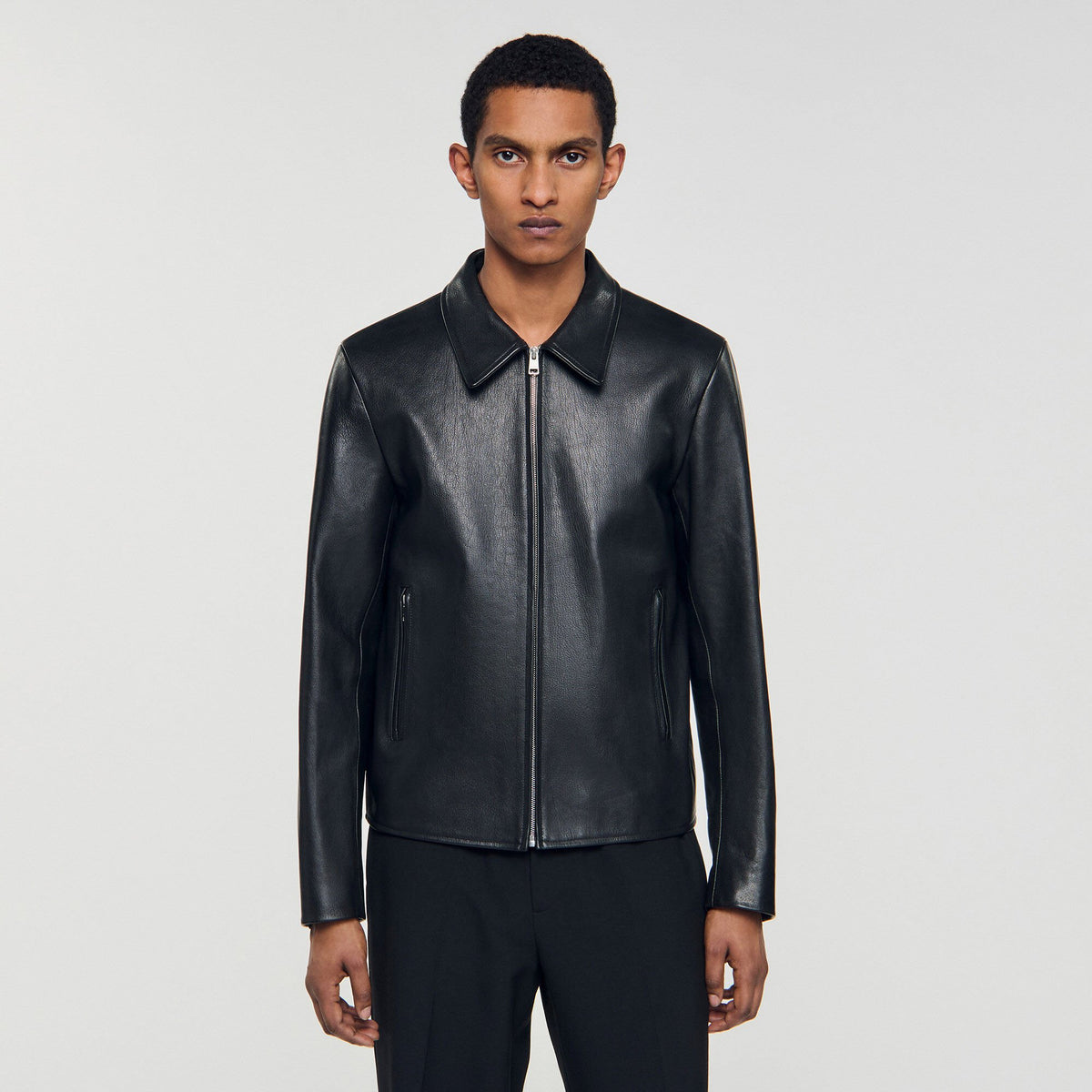 Sandro Zip-up leather jacket Black
