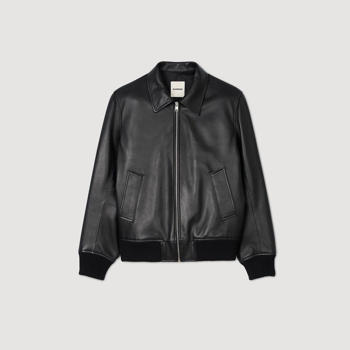 Sandro Plain leather jacket Black