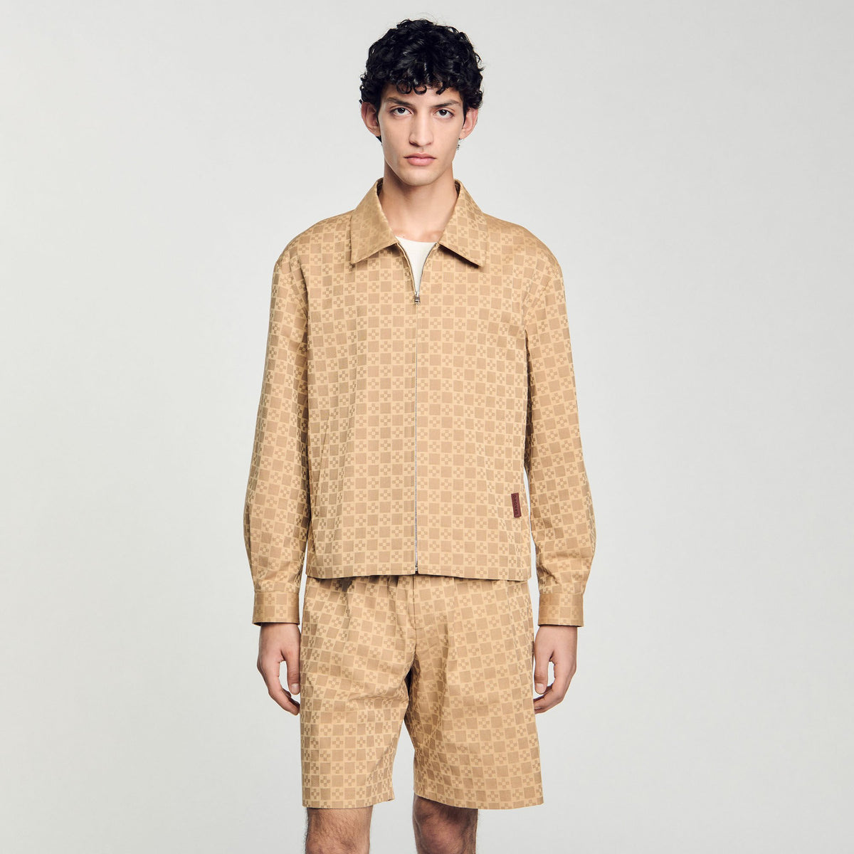 Sandro Square Cross zip-up jacket Sand
