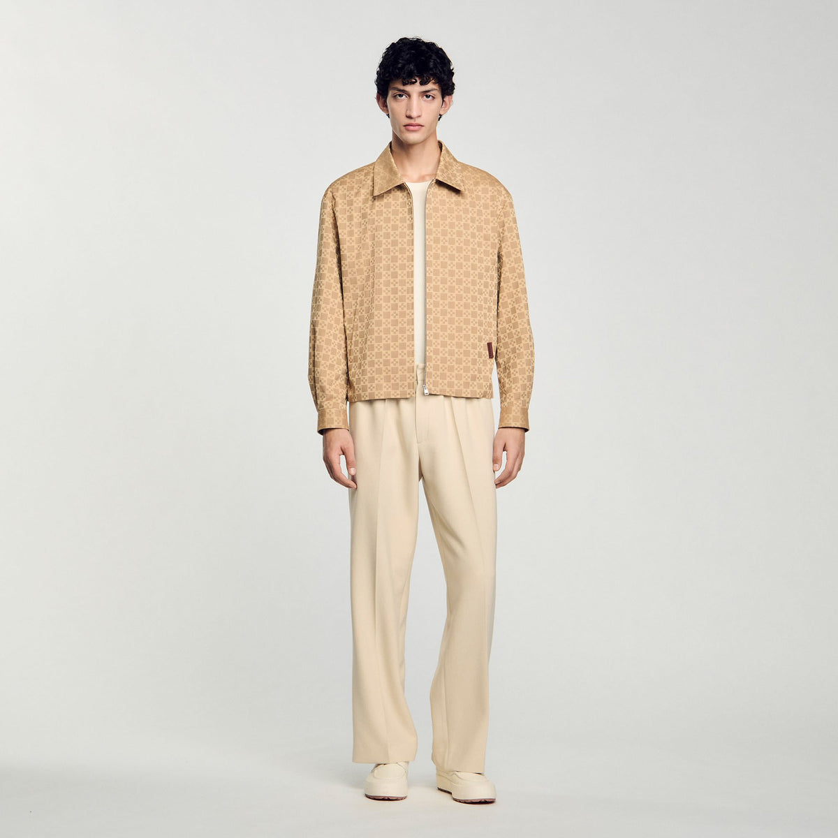 Sandro Square Cross zip-up jacket Sand