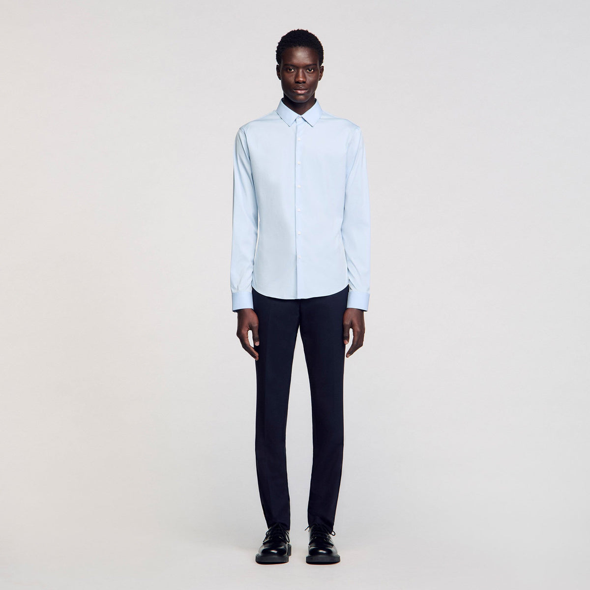 Sandro Fitted stretch cotton shirt Sky Blue