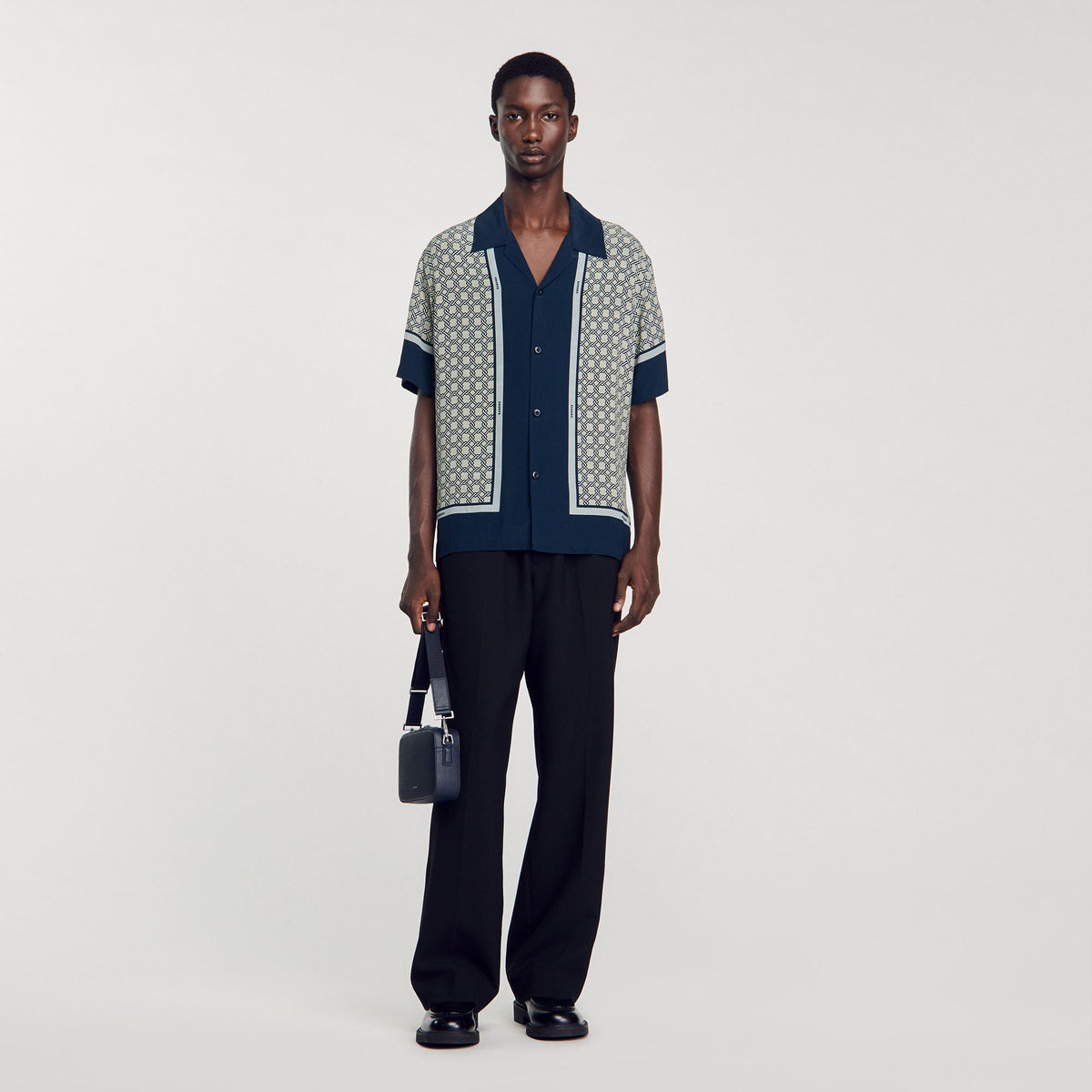 Sandro Short-sleeved patterned shirt Dark Blue