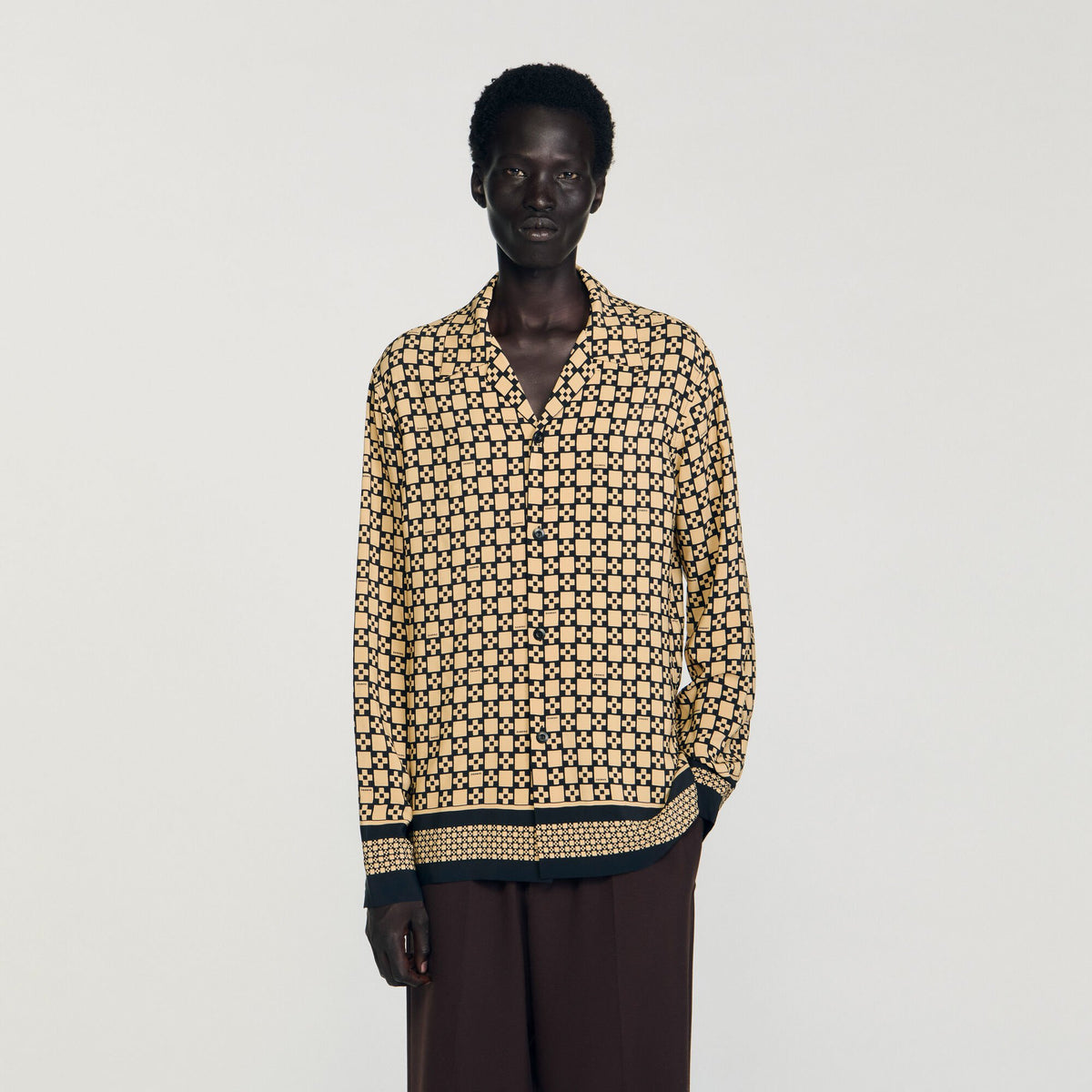 Sandro Printed loose-fit shirt Beige