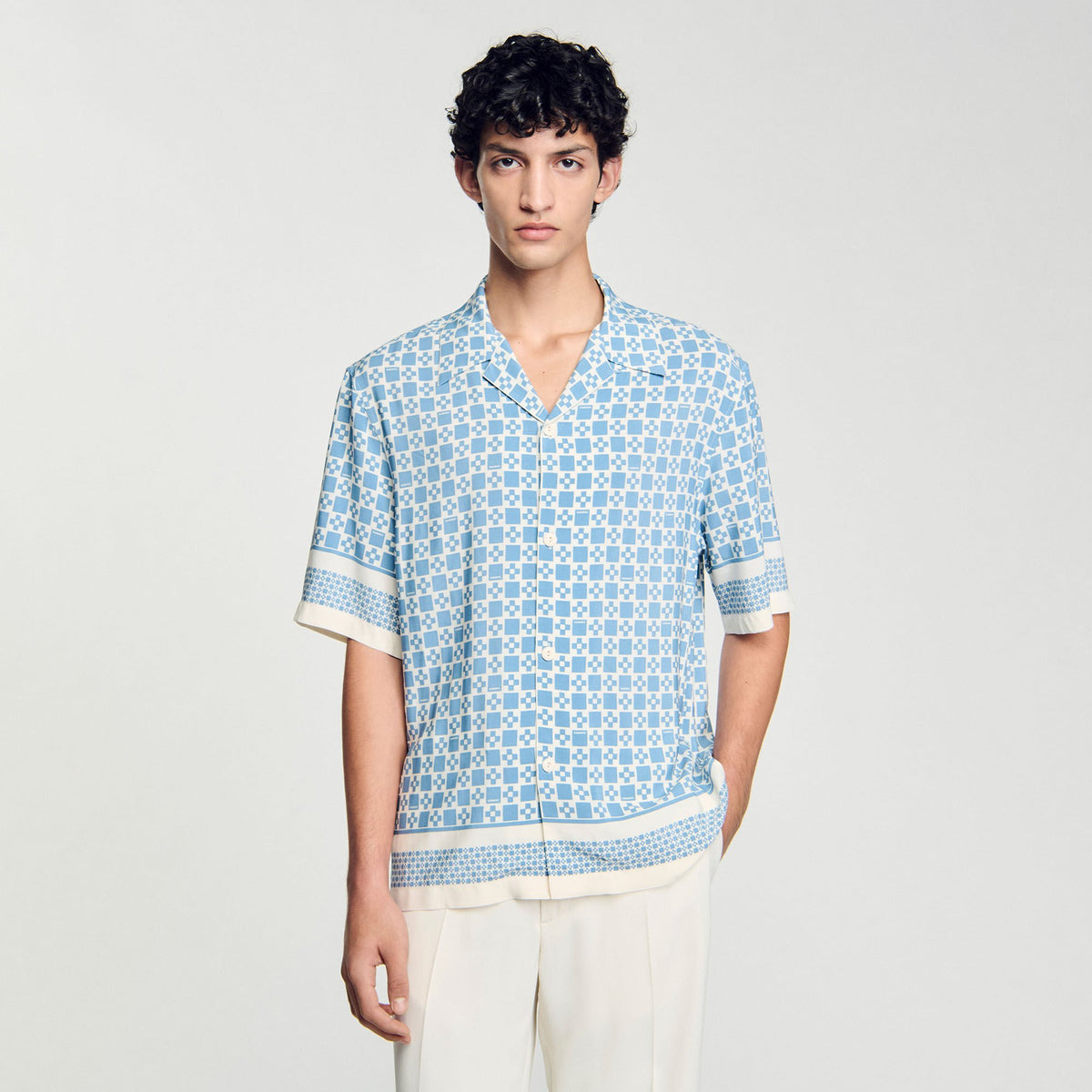 Sandro Square Cross motif flowing shirt Blue Sky