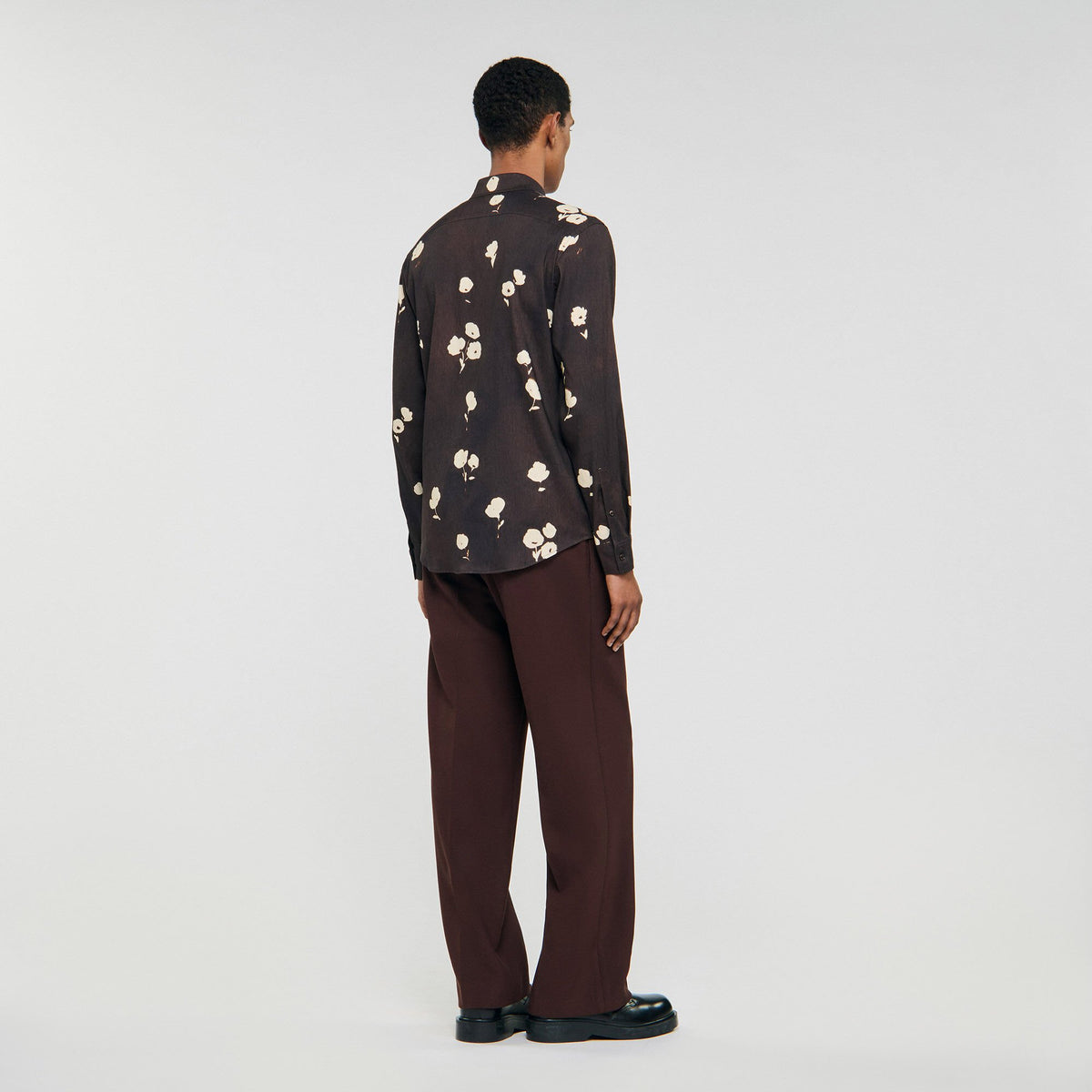 Sandro Floral print linen shirt Chocolate