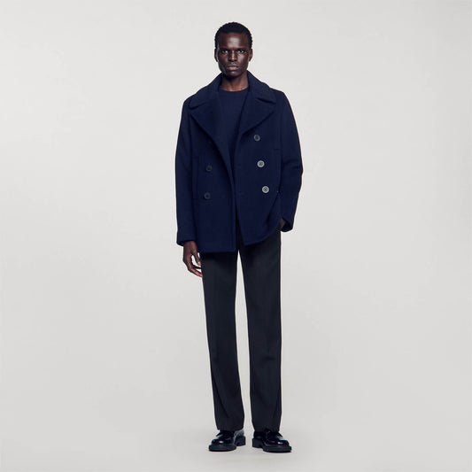 Sandro Wool pea coat Navy Blue