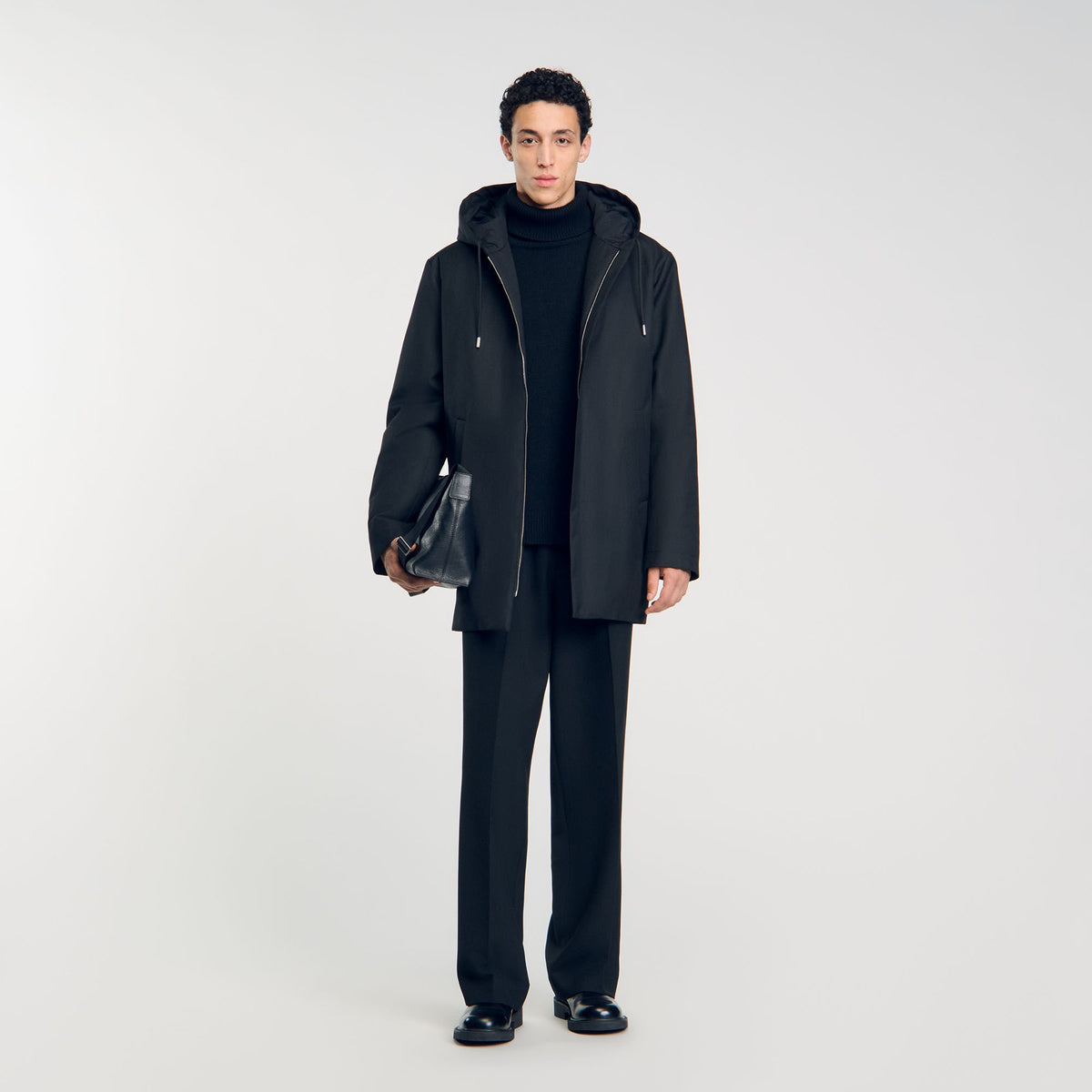 Sandro Hooded parka with zip Black