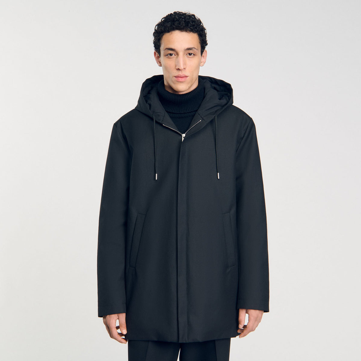 Sandro Hooded parka with zip Black