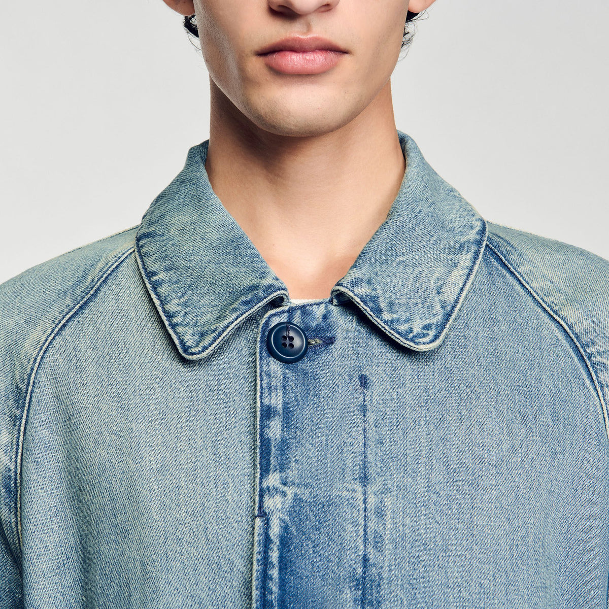 Sandro Long faded denim coat Blue Vintage - Denim