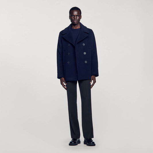 Sandro Straight-fit wool-blend coat Navy Blue