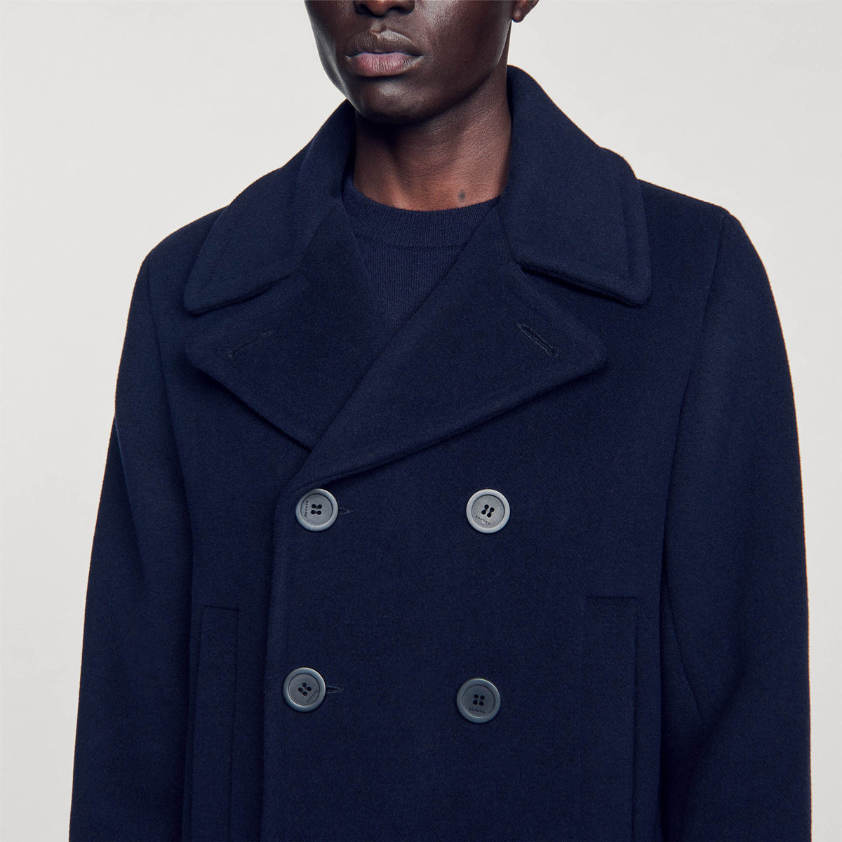 Sandro Straight-fit wool-blend coat Navy Blue