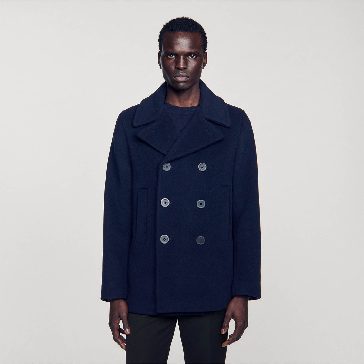 Sandro Straight-fit wool-blend coat Navy Blue
