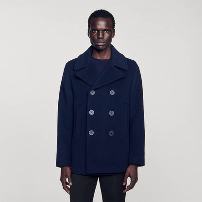 Sandro Straight-fit wool-blend coat Navy Blue