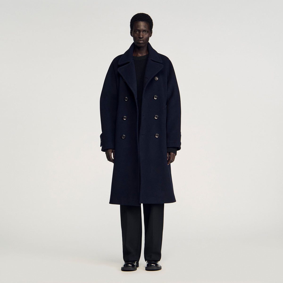 Sandro Double-breasted wool coat Navy Blue
