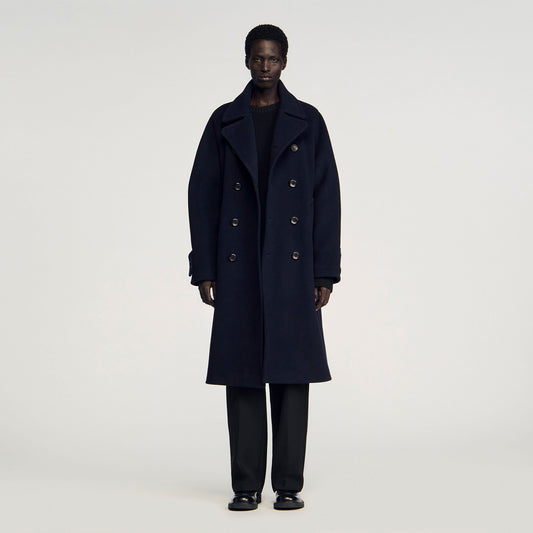 Sandro Double-breasted wool coat Navy Blue