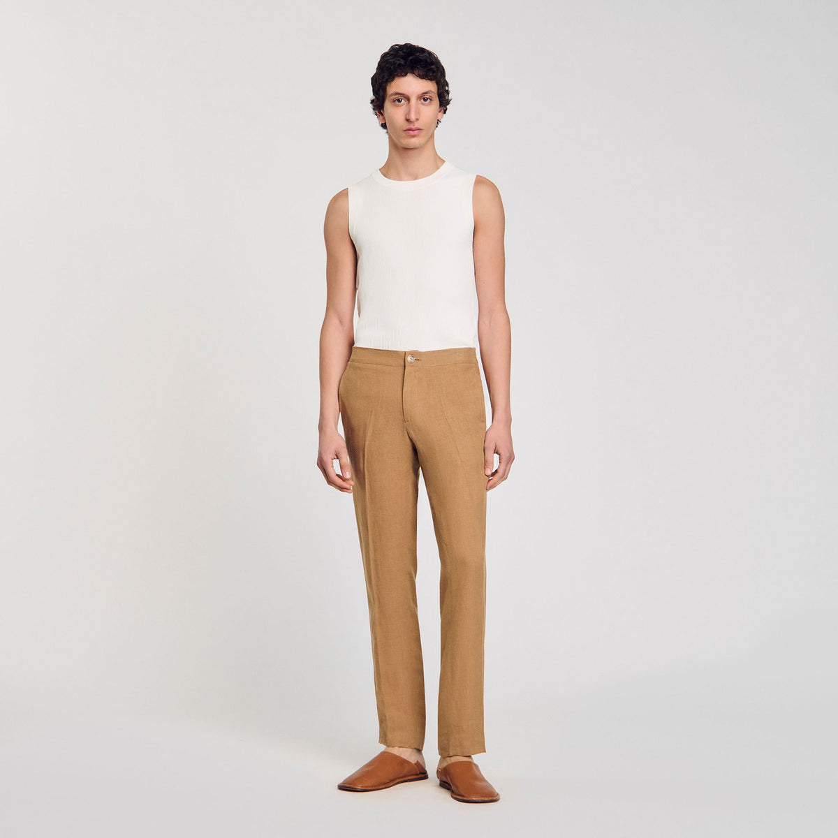 Sandro Linen trousers Dark Sand