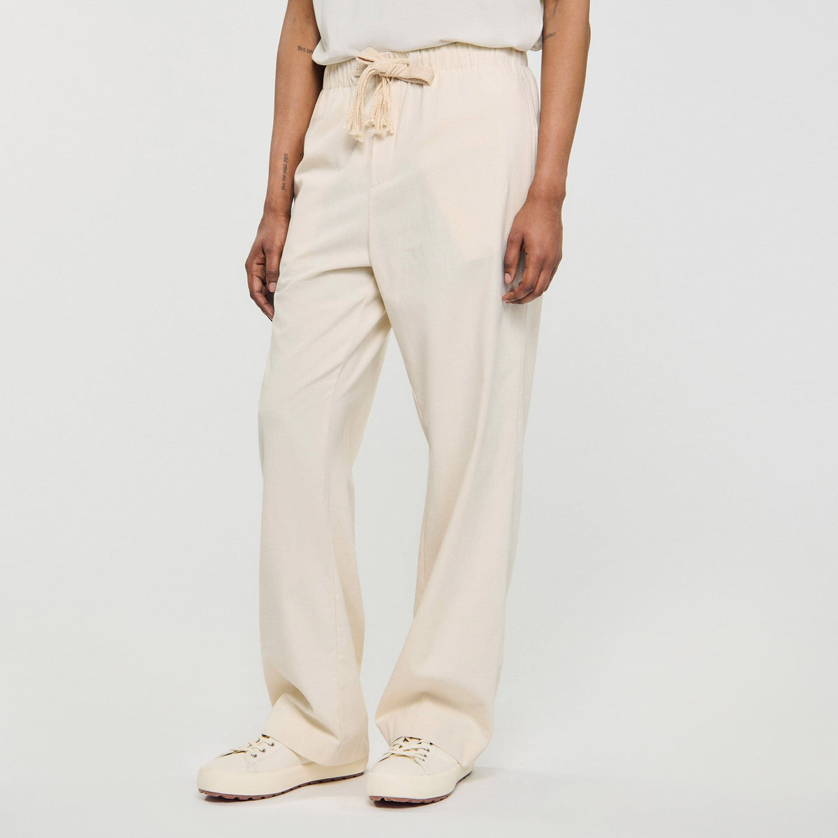 Sandro Wide-leg elasticated cotton trousers Butter Cream