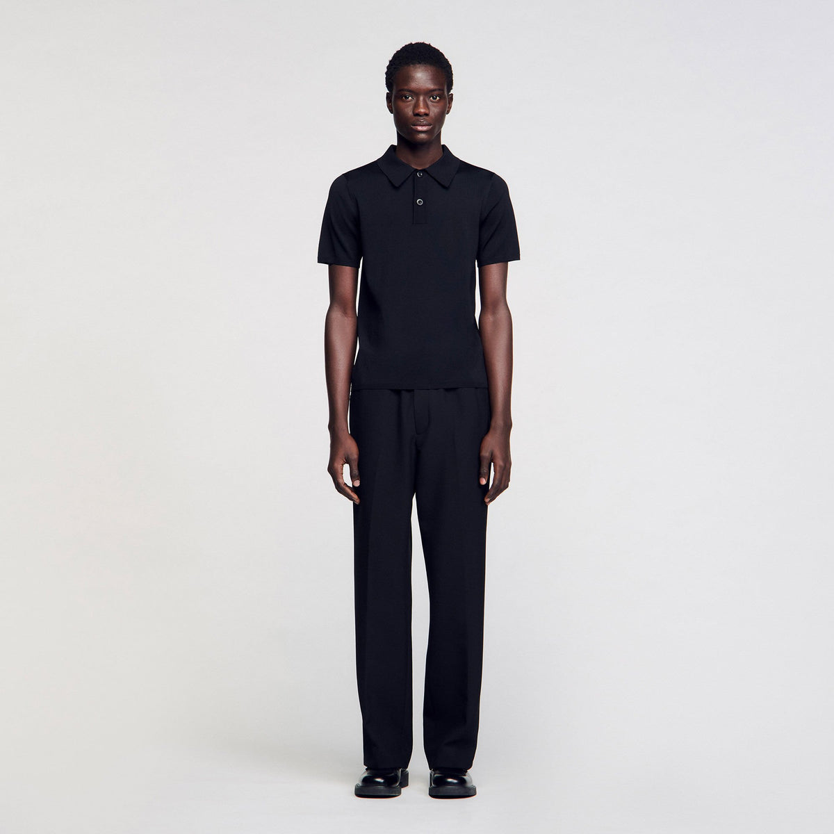 Sandro Short-sleeve knitted polo shirt Black