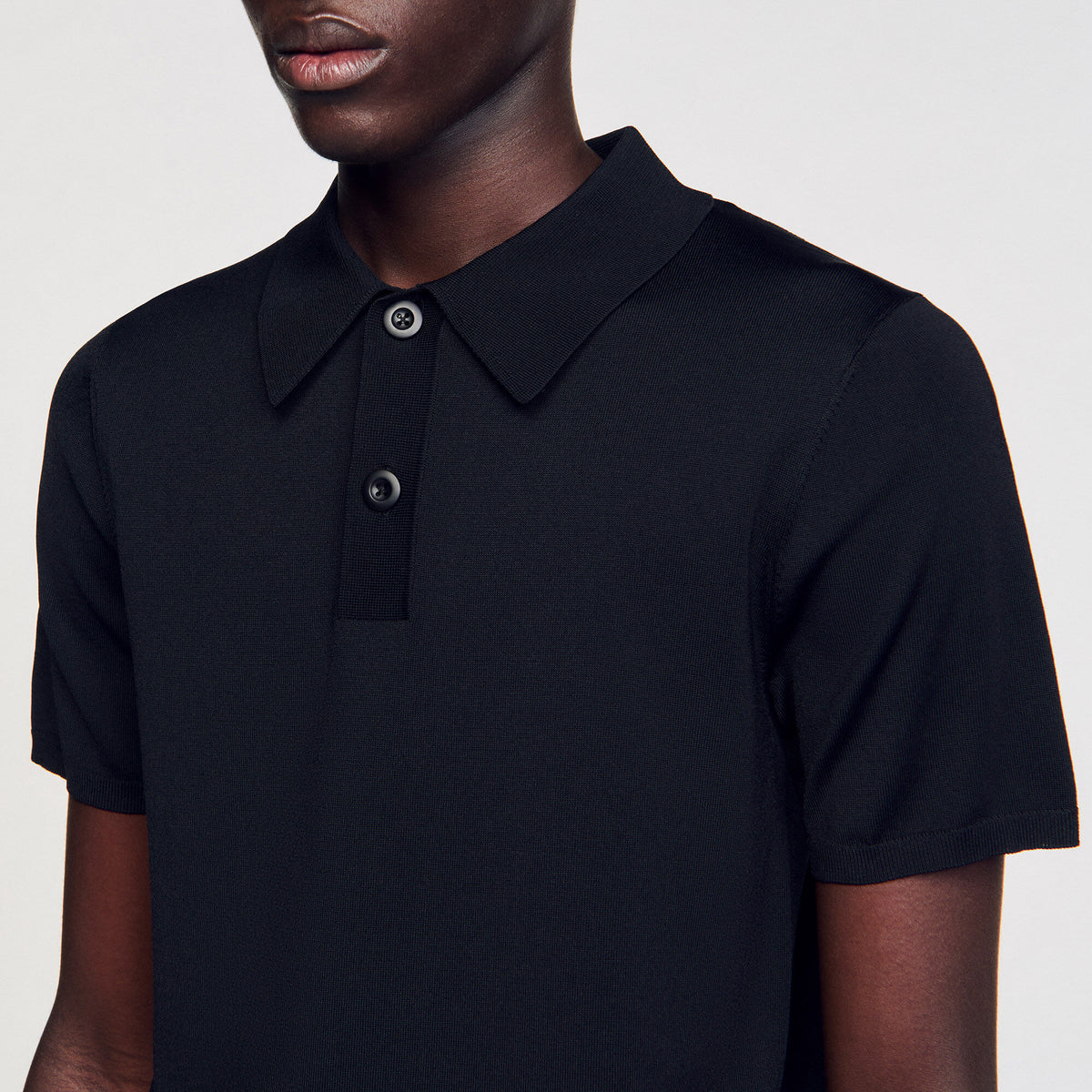 Sandro Short-sleeve knitted polo shirt Black