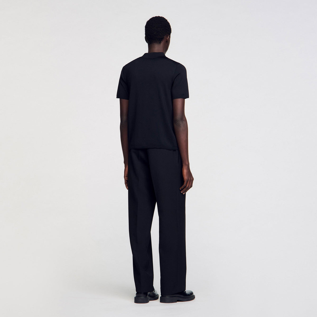 Sandro Short-sleeve knitted polo shirt Black