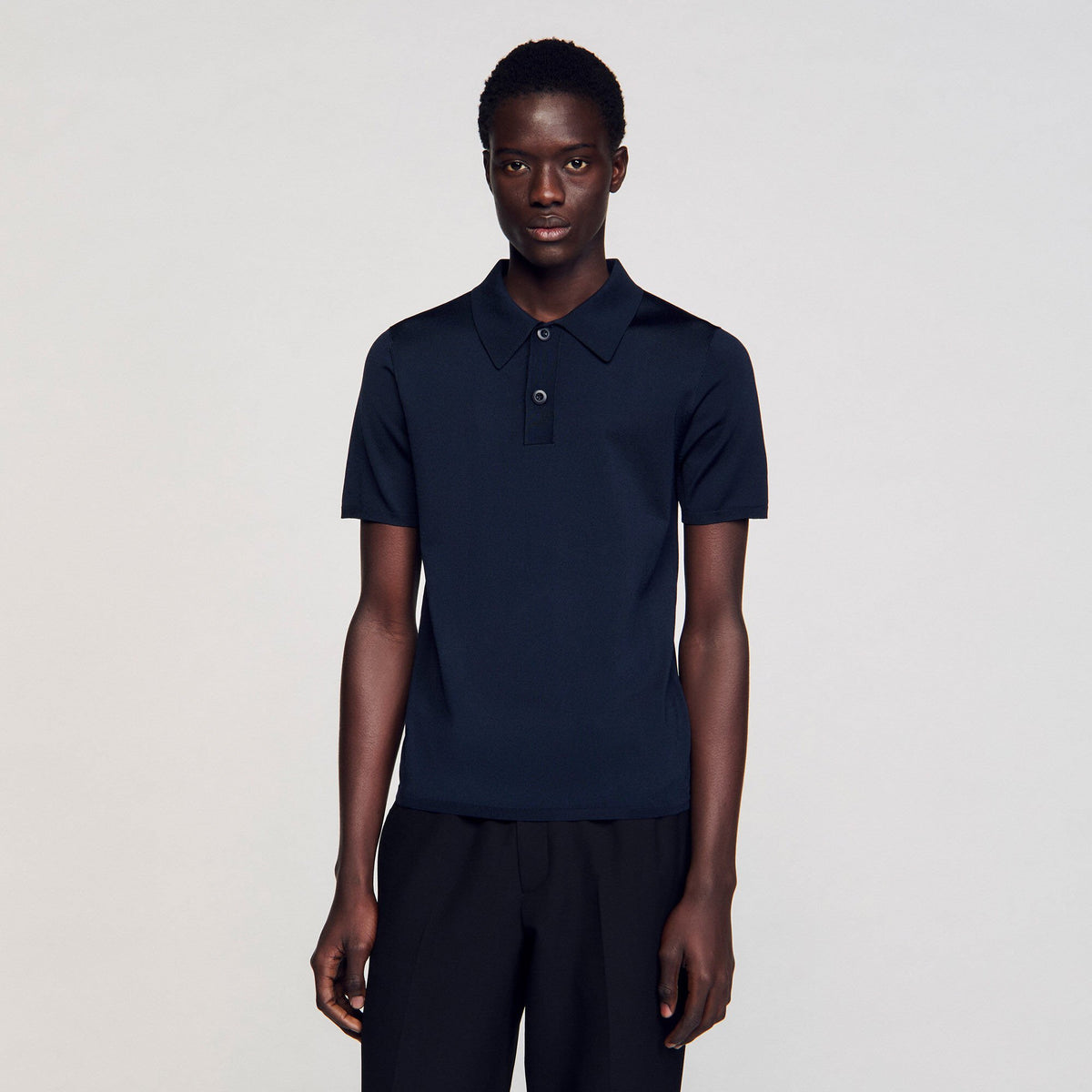 Sandro Short-sleeve knitted polo shirt Navy Blue