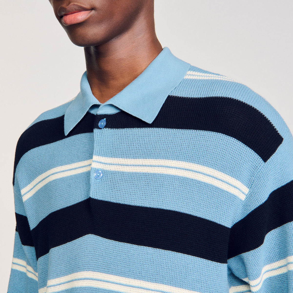 Sandro Striped knit polo shirt Chambray