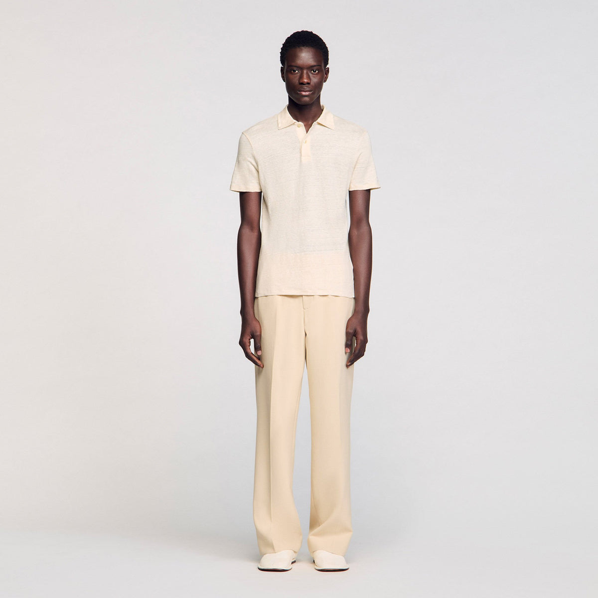 Sandro Linen polo shirt Ivory.