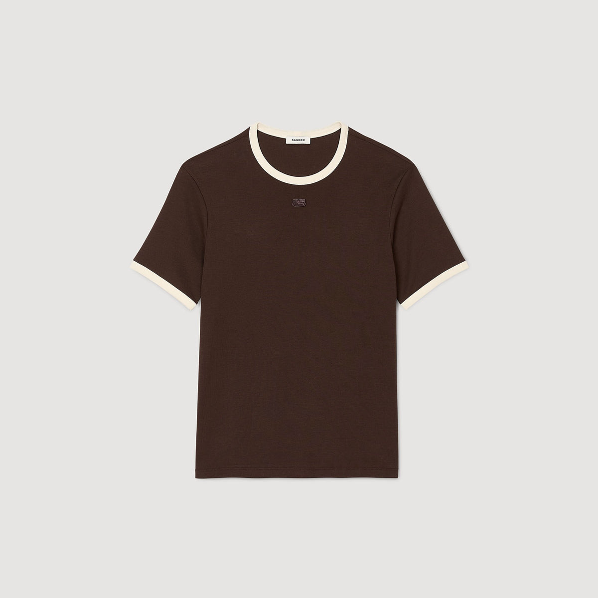 Sandro Two-tone patch T-shirt Moka.