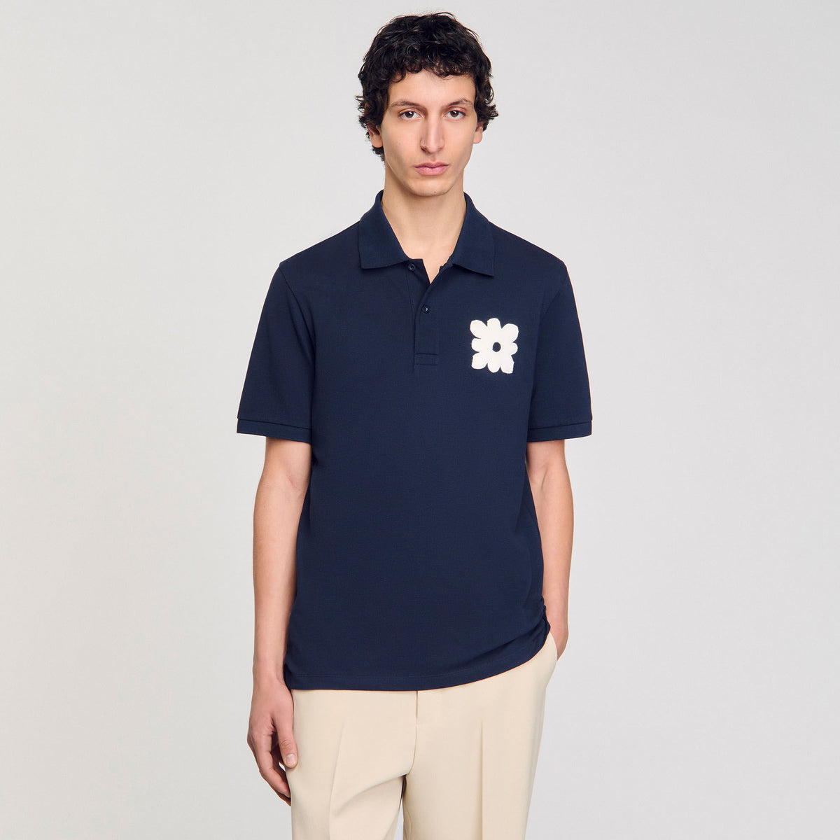 Sandro Polo shirt with flower patch Midnight Blue