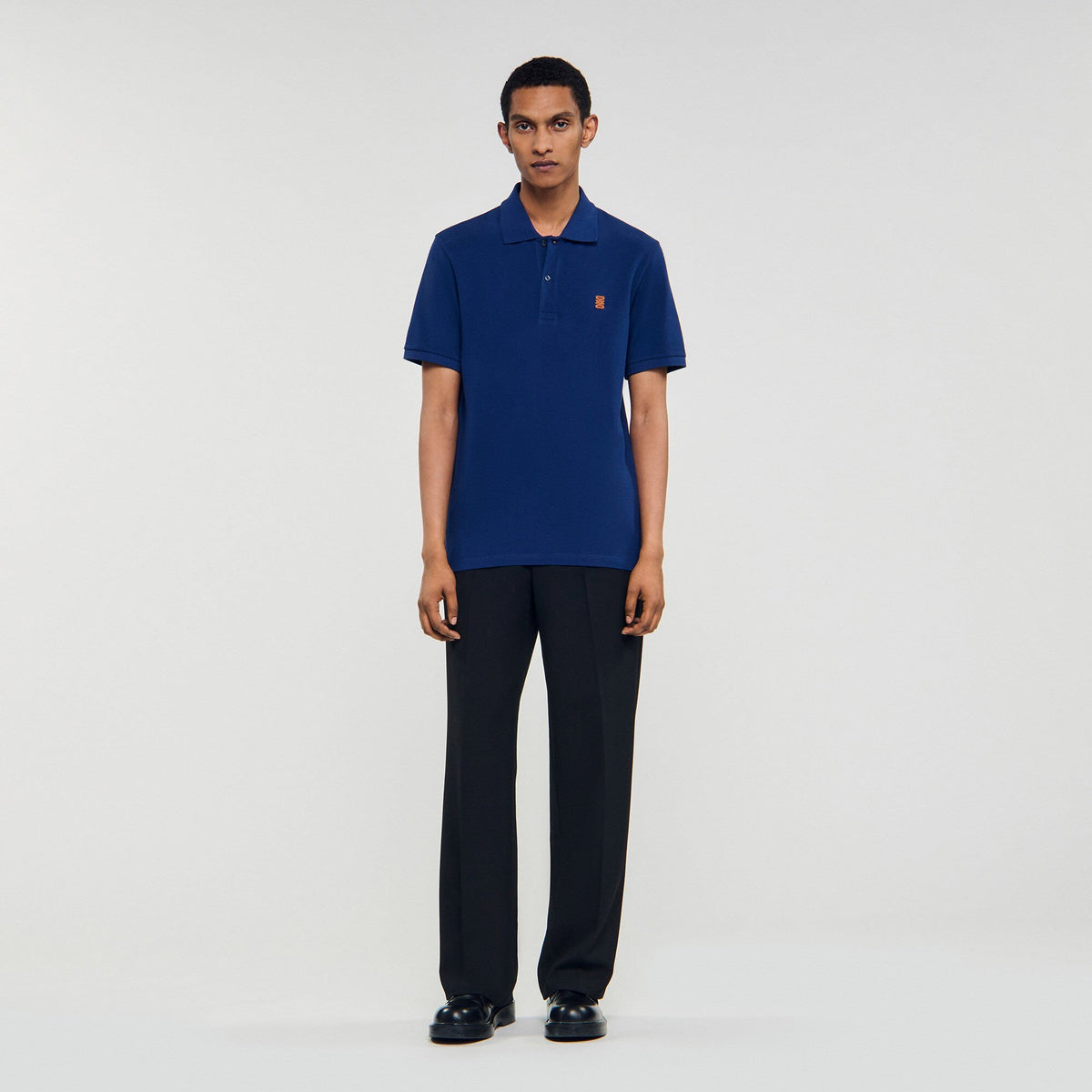 Sandro Polo shirt with leather logo Navy Blue