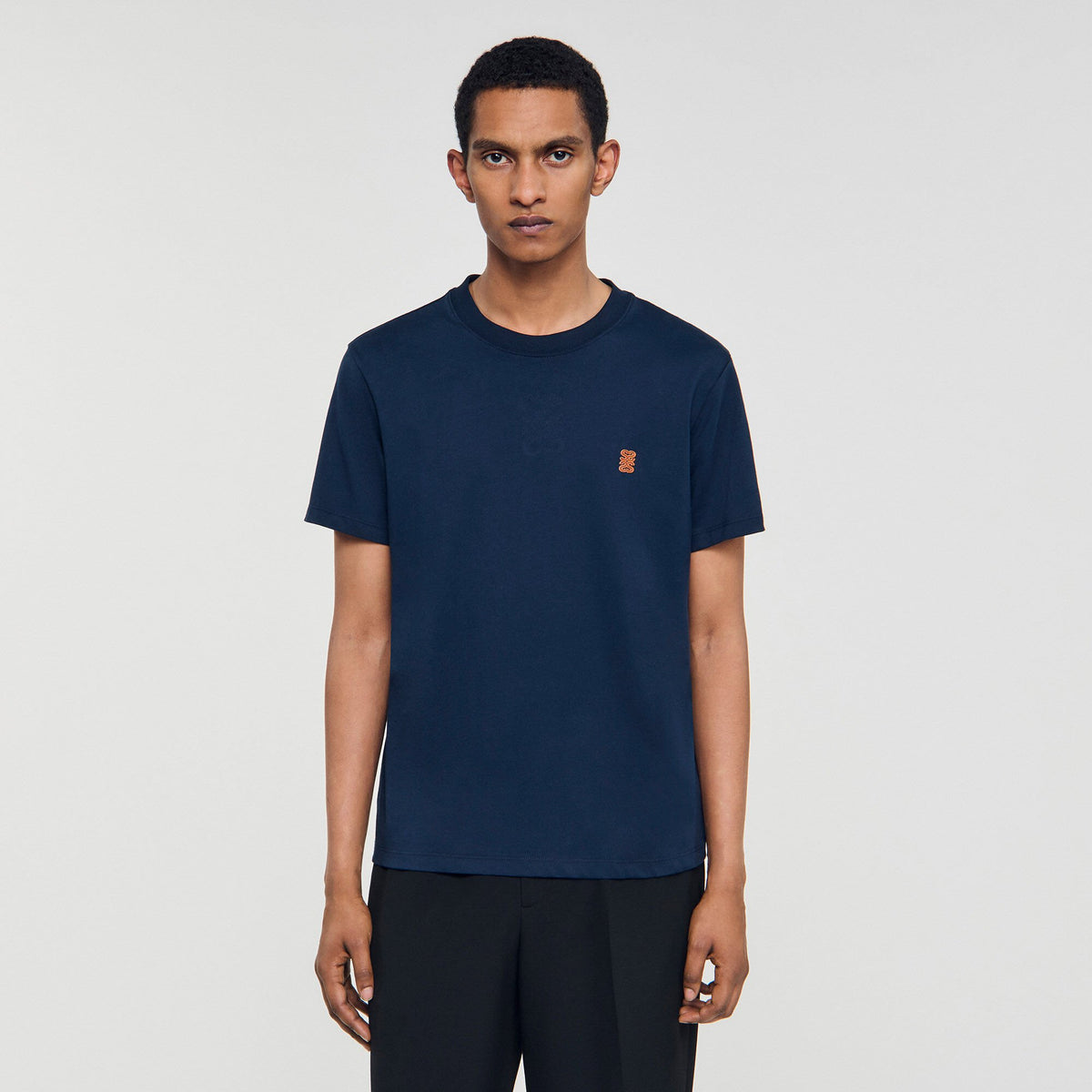 Sandro Leather logo T-shirt Navy Blue